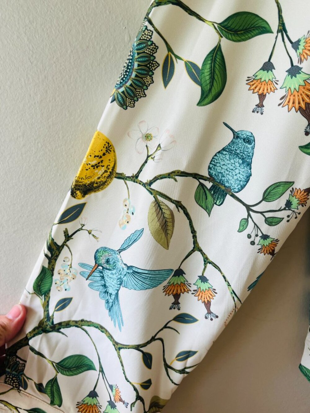 Womens Sz XL Hummingbird and Lemon Blouse Shirt Botanical Button Down - Picture 5 of 9